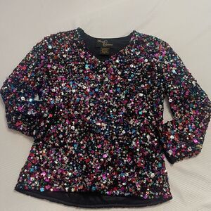 Vintage Classic Creations Sequin Top Womens Medium Holiday Party Confetti Blouse